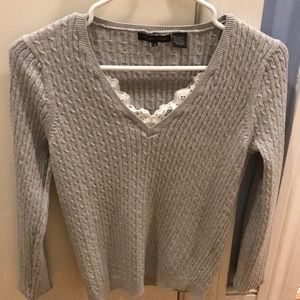 Lace collar shimmery sweater
